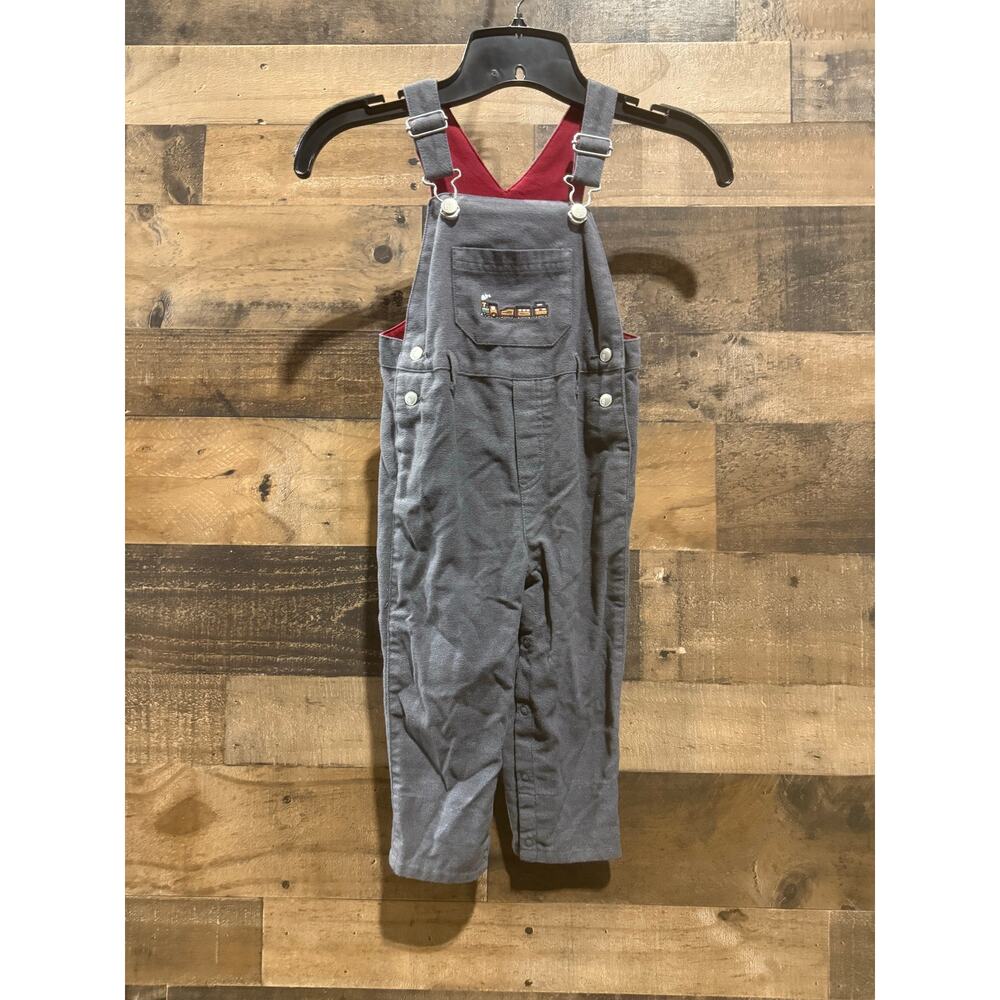 Vintage Gymboree Grey Boys Overalls – Steam Locomotive – 18–24 Months